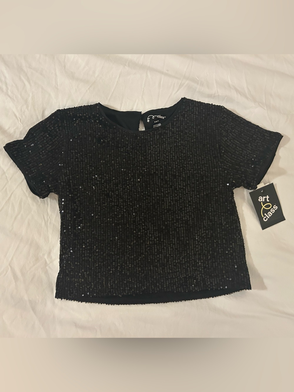 art class Black Short-Sleeve Sequin Kids Top